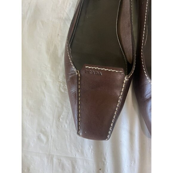 Prada Brown Leather flat loafer  Stitching Sz 38 8 US - Picture 3 of 12